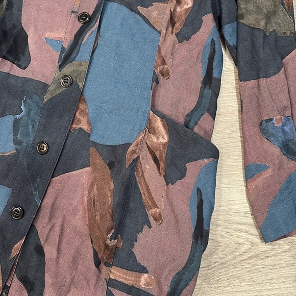 Poetry Abstract Brushstroke Button Down Linen Dress US 10 NEW - Picture 4 of 8